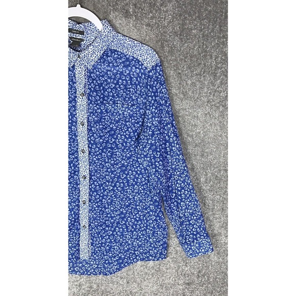 Eddie Bauer Classic Fit Floral Semi Sheer Crinkle Button Up Top Women Size PL - Picture 5 of 11